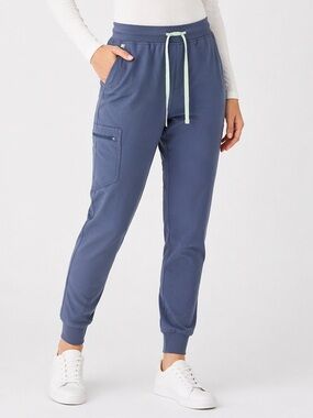Figs Slate Blue Zamora Jogger Pants with Mint Drawstring - Size XL